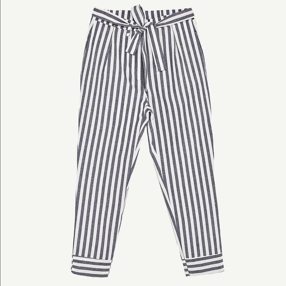 NWT Zara Chambray Striped Paper Bag Waist Pants - Picture 4 of 5